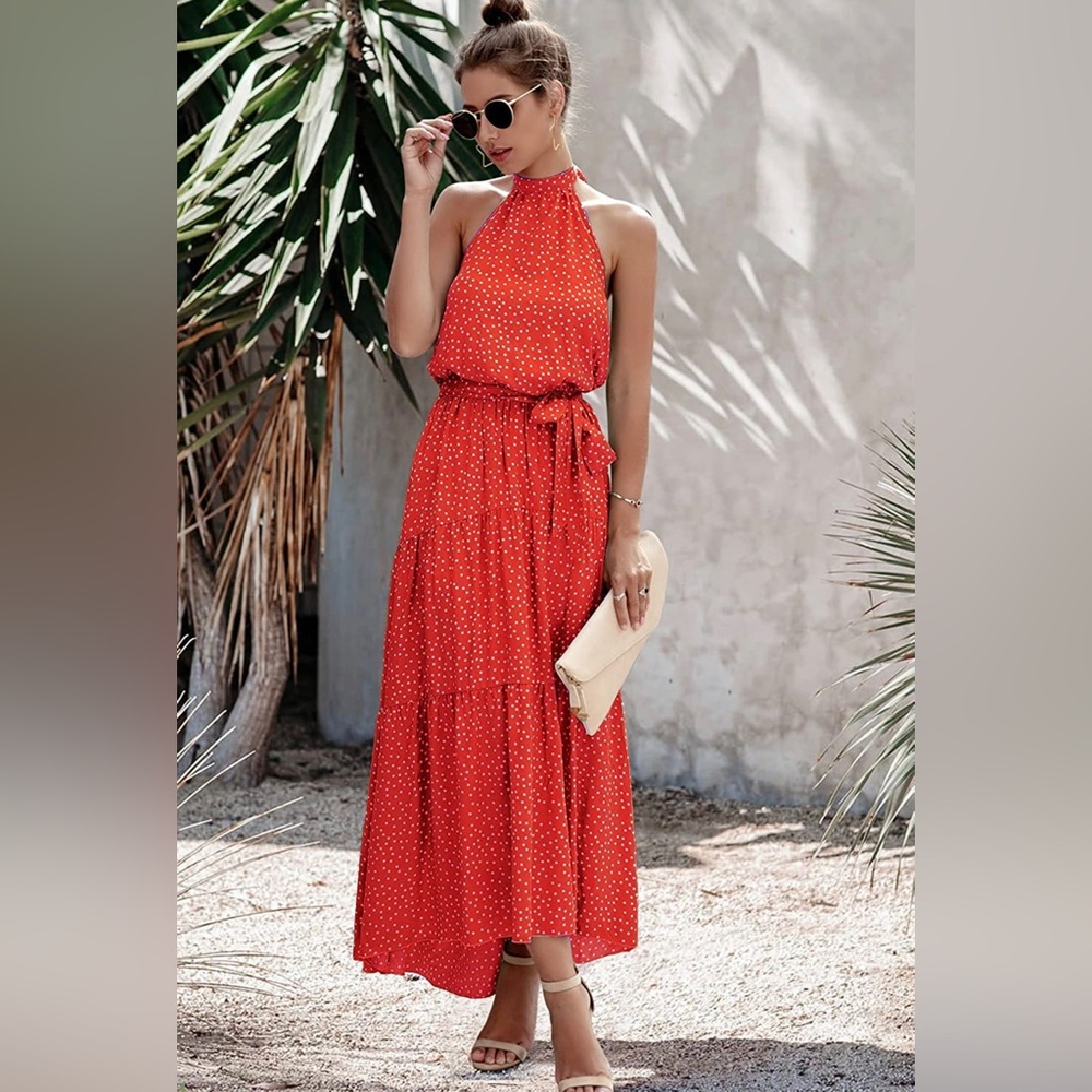 Halter neck sleeveless dress